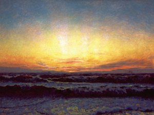 Il Mare del Nord in tempesta. Dopo il tramonto. Højen